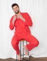 Mens Solid Color Flannel Pajamas - Red