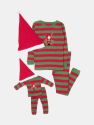 Red & Green Striped Cotton Pajamas - Santa-Matching-Doll