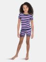 Short Sleeve Striped Cotton Pajamas - Purple-Navy