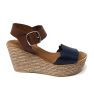 Jade wedge sandal in leather - Blue And Brown
