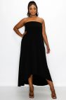 Flowy Strapless High Low Dress - Black