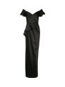 Off-the-Shoulder Strap Satin Draped Gown