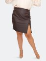 Asymmetrical Pleather Skirt with Side Slit - Brown