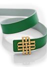 Reversible Signature Belt 32 mm - Green & White | Golden Buckle - Green And White
