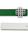 Reversible Signature Belt 32 mm - Green & White | Golden Buckle