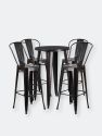 Eleanore 5 Piece Outdoor Dining Set in Antique Black with 24" Round Table and 4 Slatted Back Bar Stools with Footrests - Black-Antique Gold
