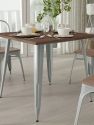 Modern 31.5" Square Silver Metal Table with Rustic Walnut Finished Wood Top for Indoor Use