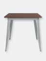 Modern 31.5" Square Silver Metal Table with Rustic Walnut Finished Wood Top for Indoor Use - Silver