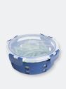 Michael Graves Design Round 32 Ounce High Borosilicate Glass Food Storage Container with Plastic Lid, Indigo