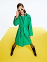 Lapel Collar Faux Leather Trench - Green