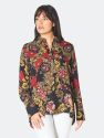Long-Sleeve Gathered-Back Blouse In Black Burgundy Floral - Black burgundy floral