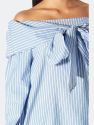 Off Shoulder Bow Top in Blue White Stripe