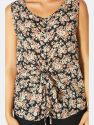 Sleeveless Knot Front Woven Top in Black Floral
