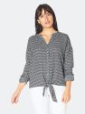 Tie-Neck- 3/4 Button Front Tunic in Slate - Slate