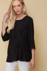 Women's 3/4 Sleeve Pleated Blouse Top - Black