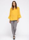 Women's Pleated Blouse With Bell Sleeve - Honey