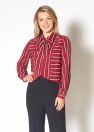 Womens Stripe Tie Neck Blouse - Dark Red Multi Stripe