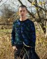 Crew Neck Multicolored Jacquard Knit Sweater With Midnight Botanical Pattern
