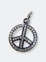 Rhodium Plated CZ Pave Peace Symbol Necklace - Blue