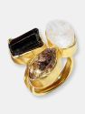 Jhanvi Herkimer + Tourmaline + Moonstone Ring - Gold