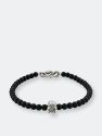 Skull Bracelet in Sterling Silver with Diamond Eyes, Black Onyx and Snake Clasp - Sterling Silver