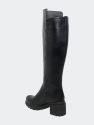 Women's Boots Knee High Chunky Heels Elastics Side Zipper Closure - Black PU