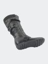 Women's Boots Ruched Knit Cuff Double Straps Buckles - Black PU