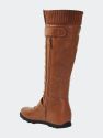 Women's Boots Ruched Knit Cuff Double Straps Buckles - Tan PU