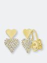 Elongated Pave Double Heart Studs - White Gold