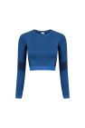 Tombo Womens/Ladies Seamless Panelled Long Sleeve Crop Top - Bright Blue/Navy
